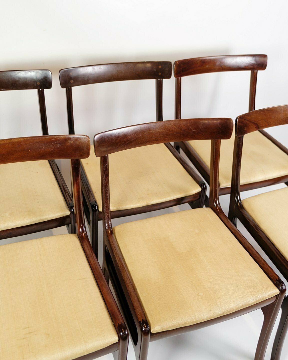 Set Of 6 Dining Chairs Model Rungstedlund In Mahogany & Upholstered In Light Fabric By Ole Wanscher For P. Jeppesen From 1960s photo furniture