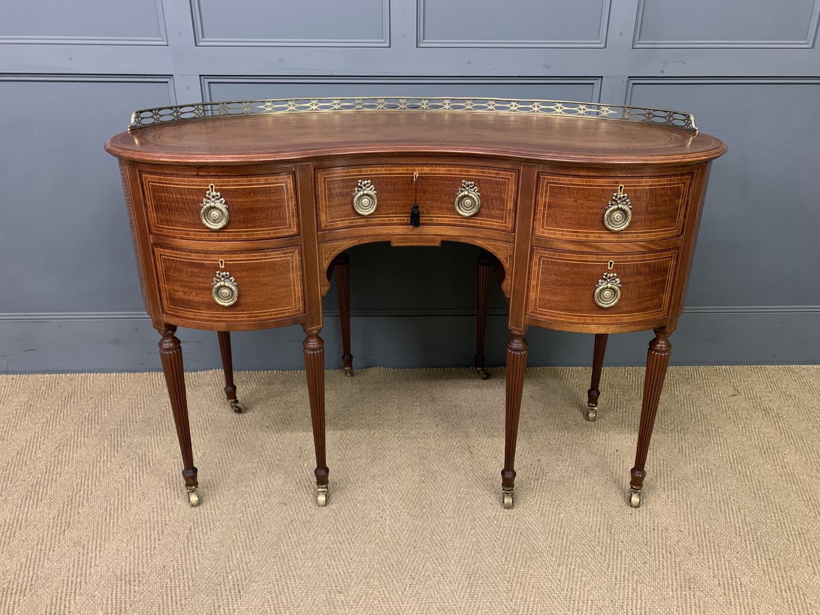 Edwardian Inlaid Mahogany Kidney Desk photo furniture
