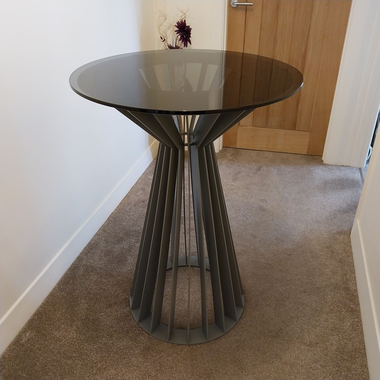 photo furniture Bespoke Steel Powder Coated High Table With Smoked Glass Top