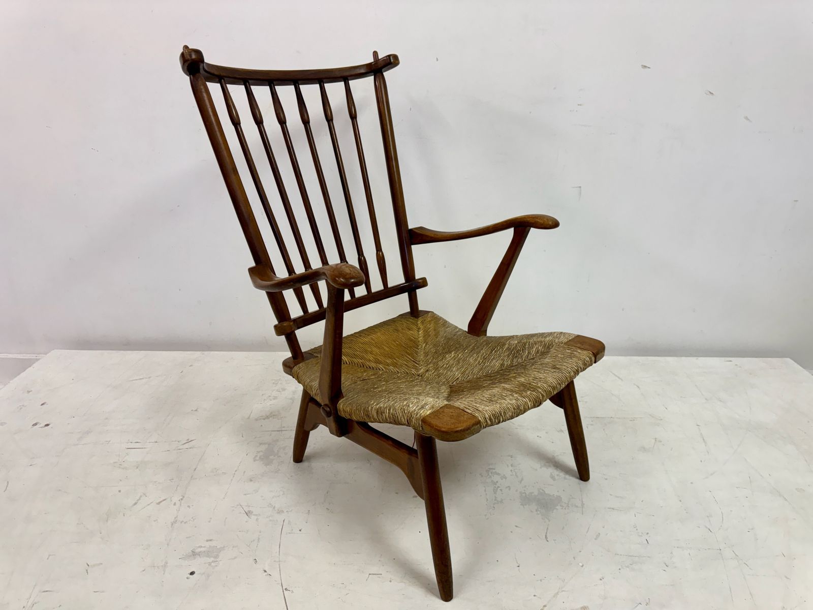 1950s Dutch Stick Back And Rush Seat By De Ster Gelderland photo Furniture