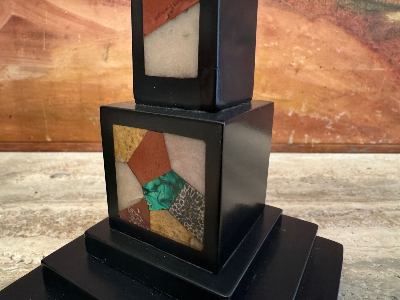 Pair Of 19th Century Ashford Black Marble And Pietra Dura Obelisks photo vinterior