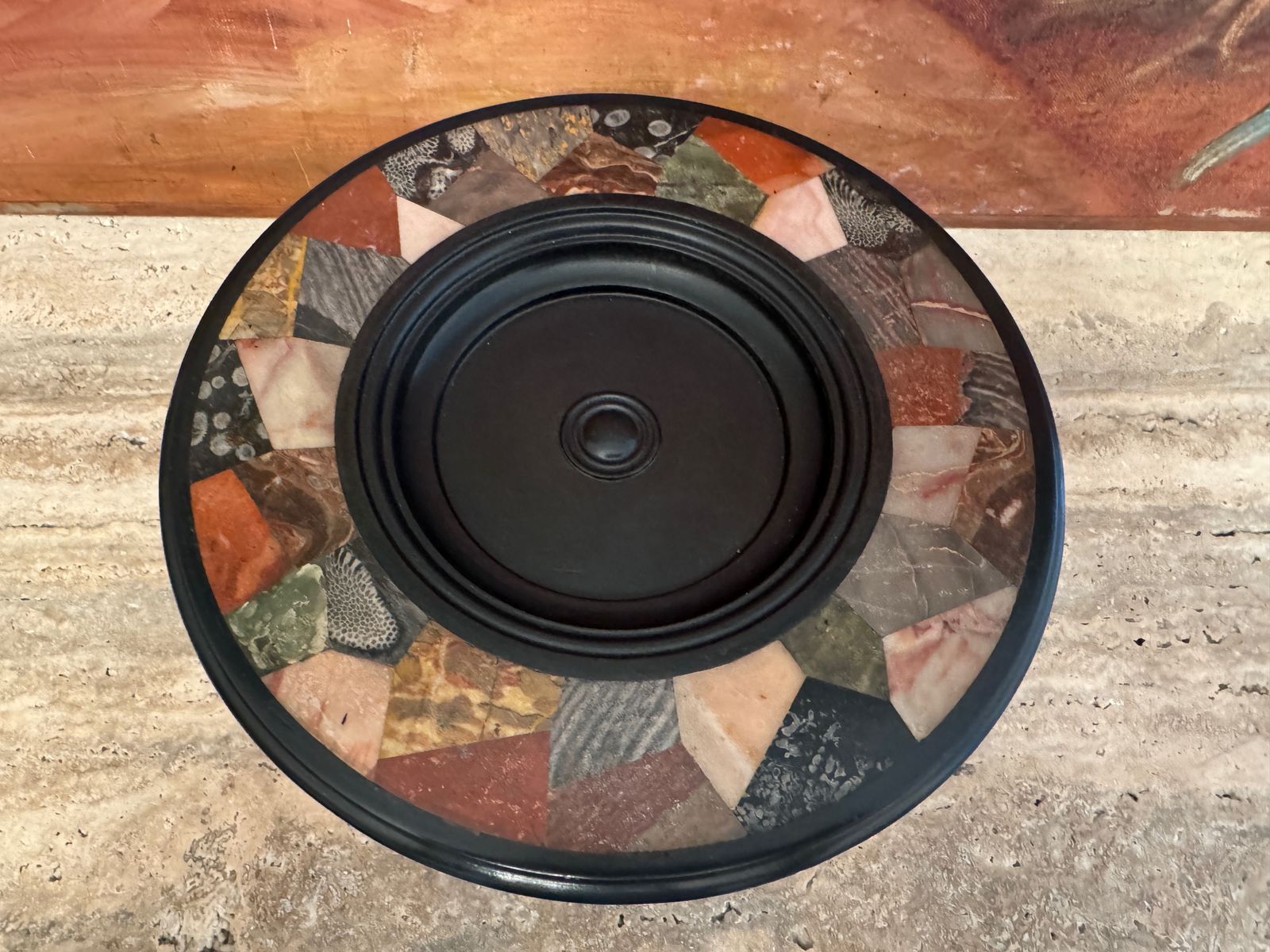19th Century Ashford Black Marble With Pietra Dura Tazza photo vintage