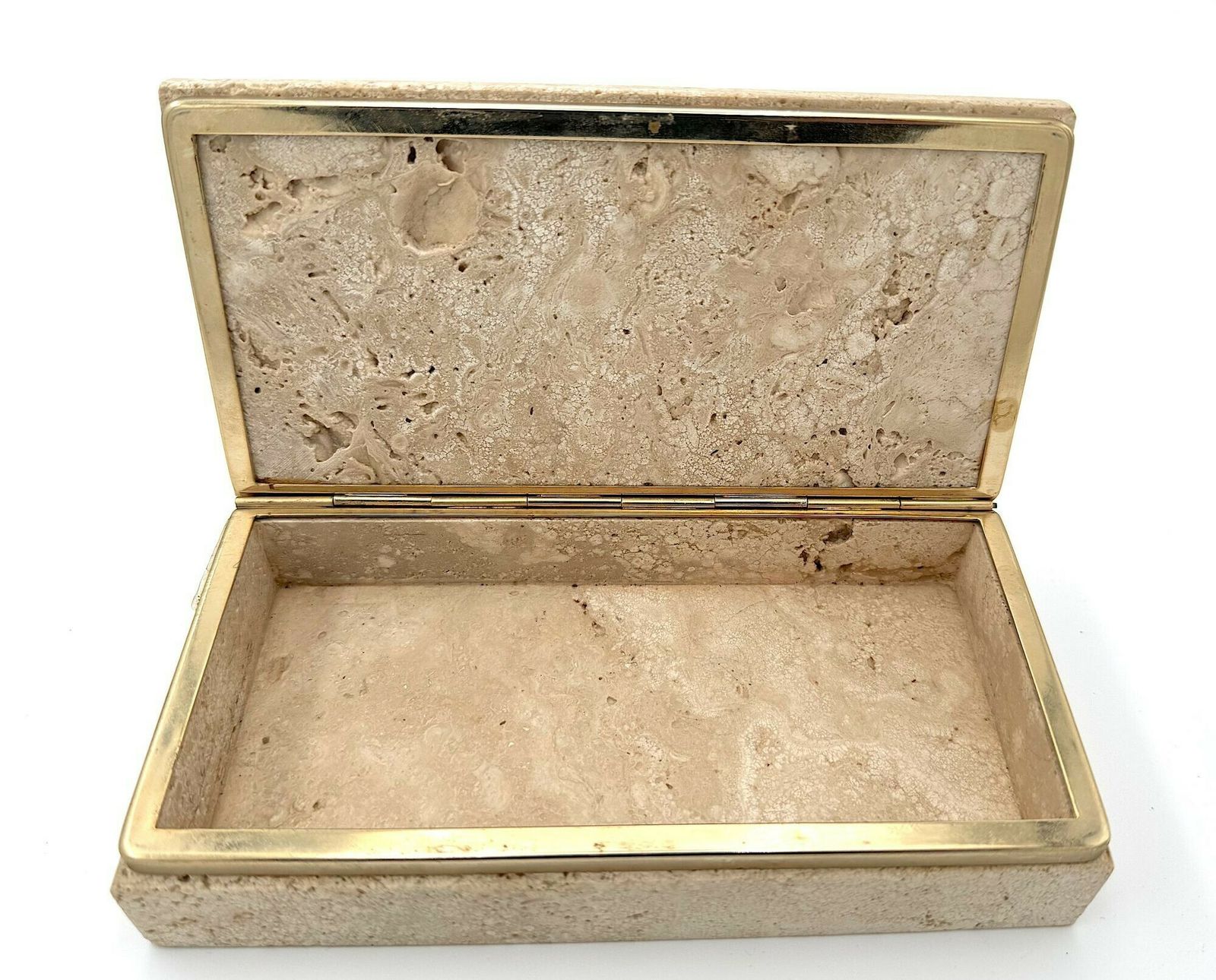 photo for sale An Italian 1970s Travertine And Gilt Metal Jewellery Accessories Box