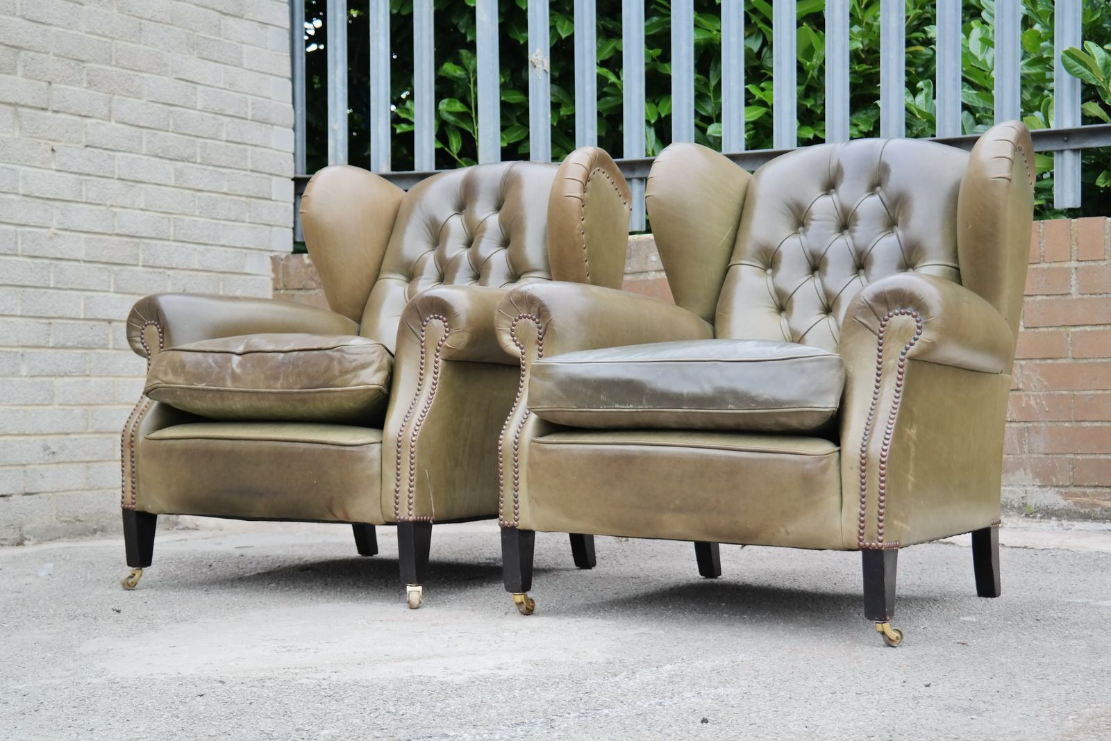 photo furniture Pair George Smith Cowshead Cigar Club Leather Armchairs Olive Rrp £14000