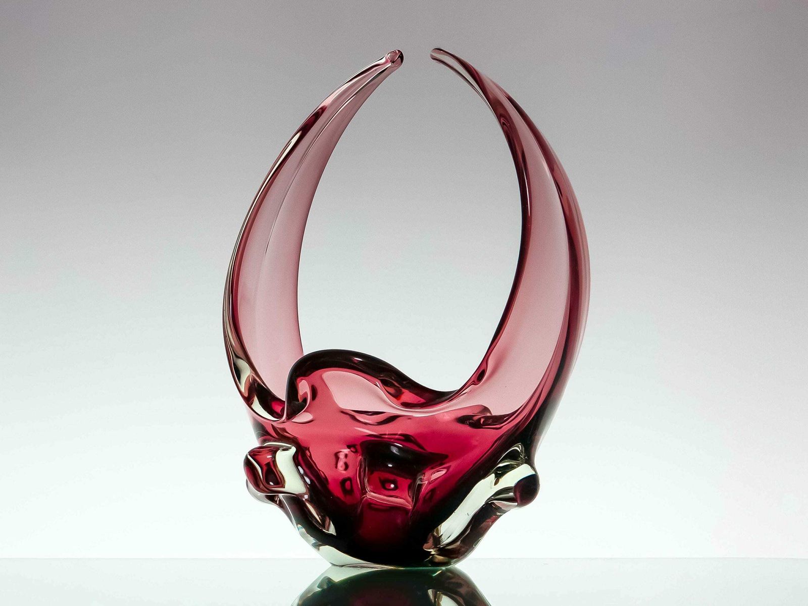 Dark Red Magenta And Clear Murano Vintage Mid Century Art Glass Dish/Centrepiece, 1960s,   Mid Century Home Decor photo for sale