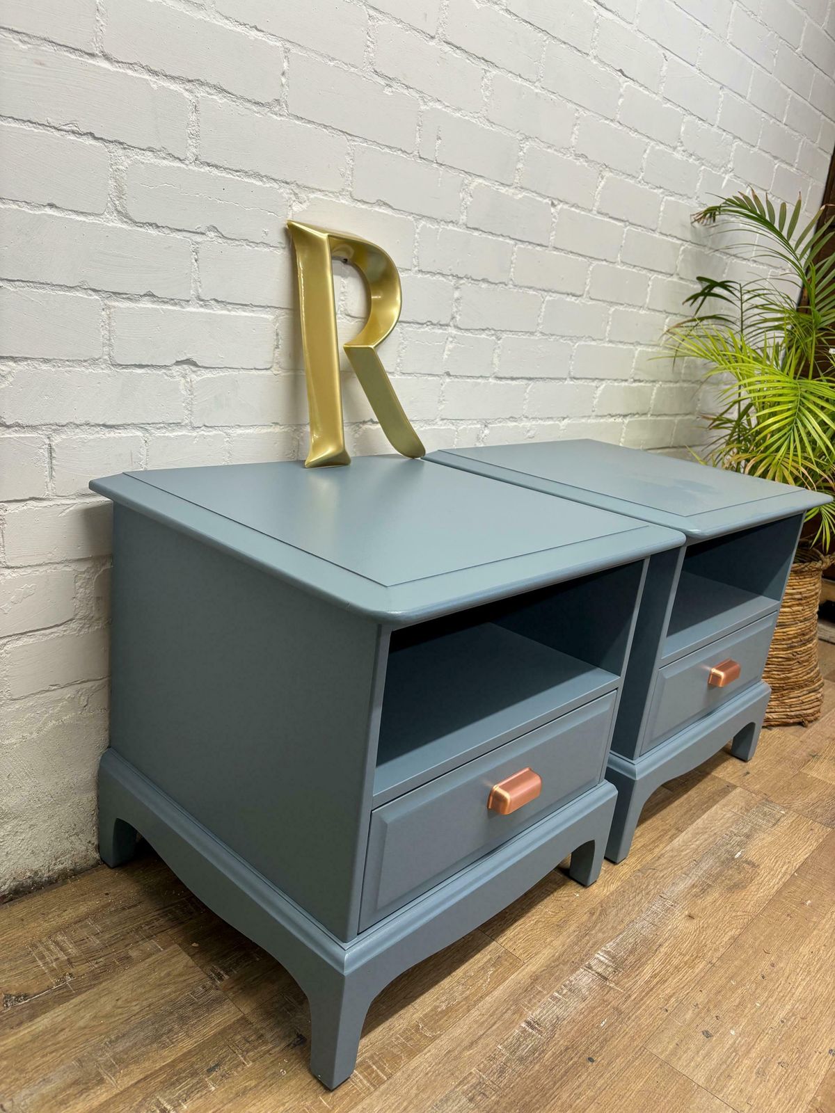 Stag Minstrel Pair (2) Of Bedsides Painted Blue Etruria By Little Greene photo 475.0