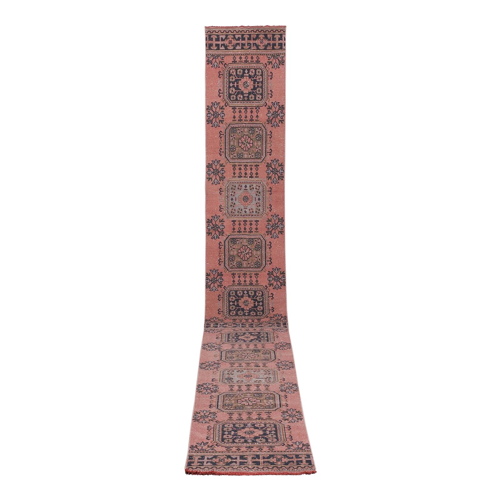 1960s Turkish Hand Knotted Vintage Long Runner Rug   Stair Carpet 2'6'' X 21'9''
