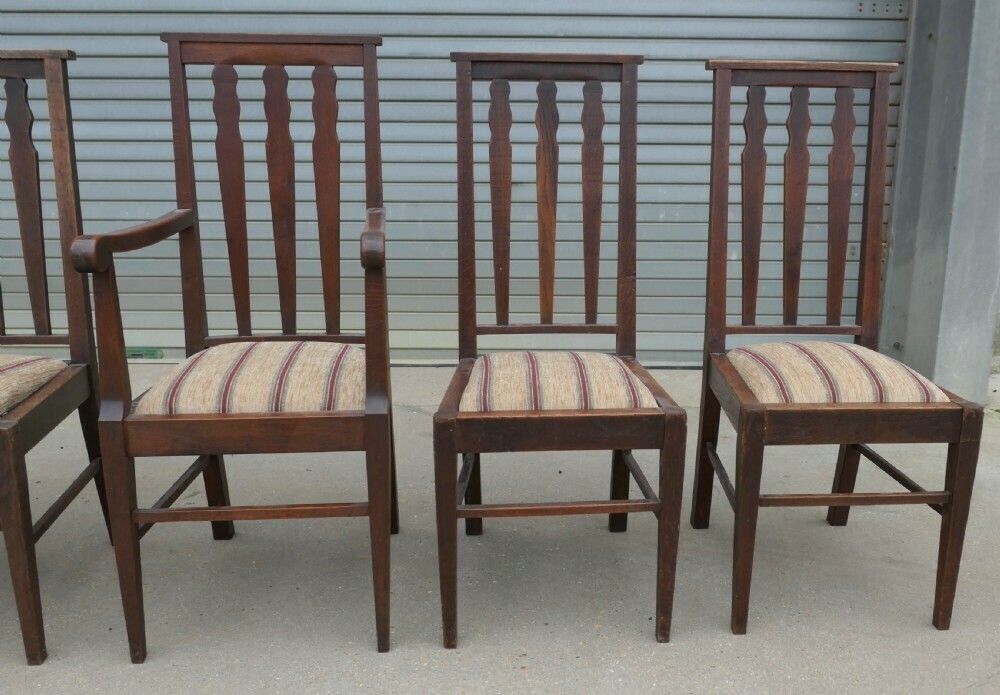 Set Of 6 Arts And Crafts Oak Dining Chairs photo Furniture