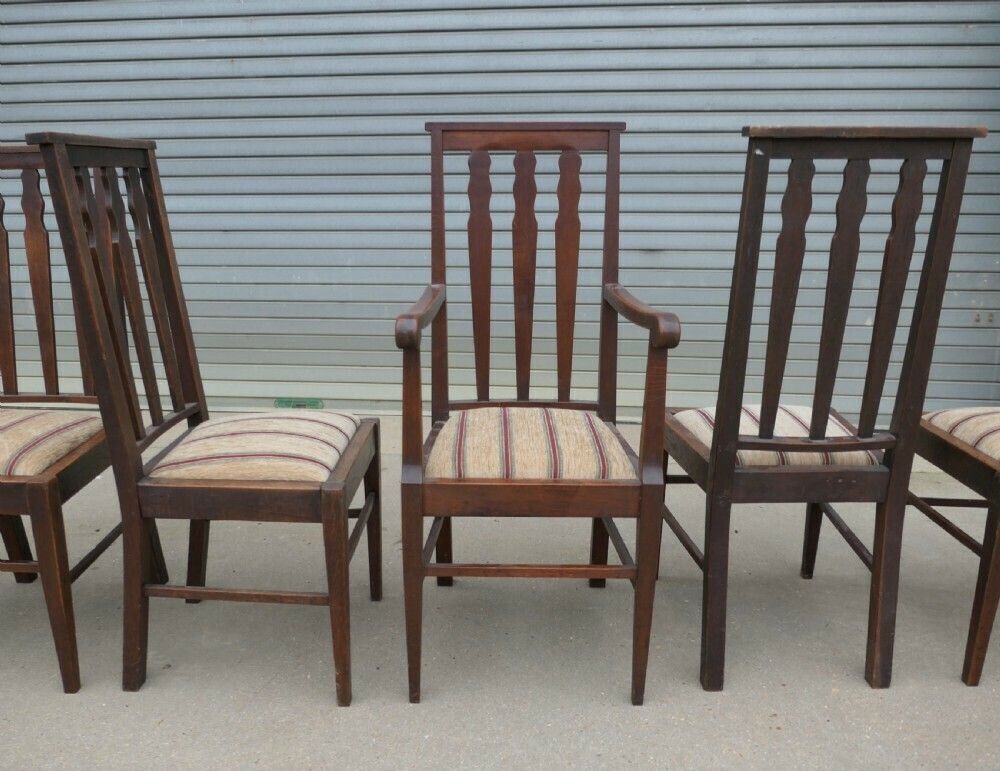 Set Of 6 Arts And Crafts Oak Dining Chairs photo vinterior