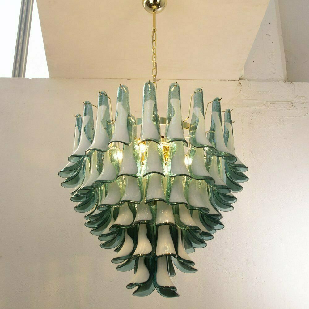 Petalo Chandelier In White And Teal Murano Glass, Italy, 1990s photo 3237.0