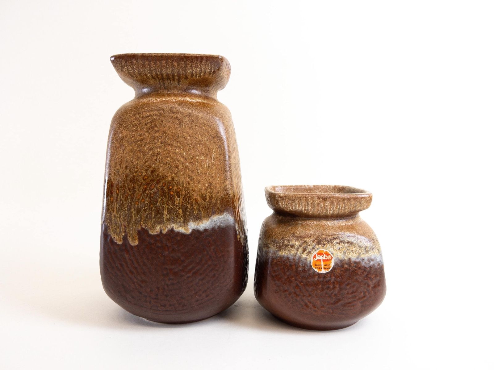 photo for sale West German Pottery By Jasba Keramik   Square Shaped Vintage Ceramic Vase   24 Cm Tall