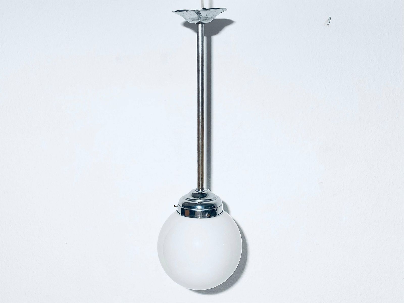 Bauhaus Opaline Glass Bulb Hanging Lamp / 1920s   1950s Art Deco Interior Decor