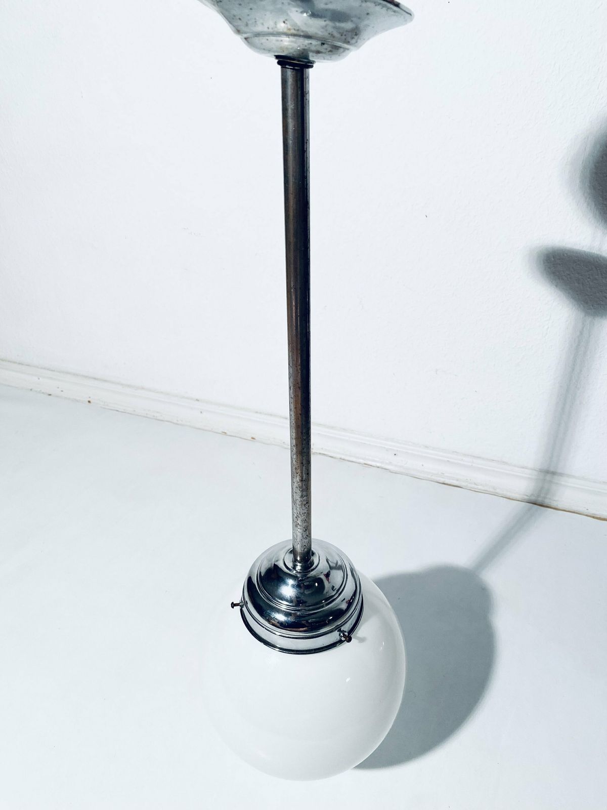 Bauhaus Opaline Glass Bulb Hanging Lamp / 1920s   1950s Art Deco Interior Decor photo for sale