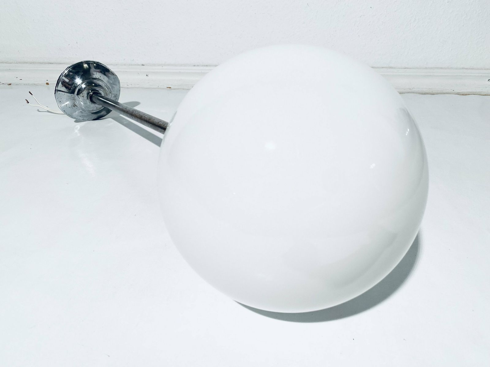 Bauhaus Opaline Glass Bulb Hanging Lamp / 1920s   1950s Art Deco Interior Decor photo vinterior