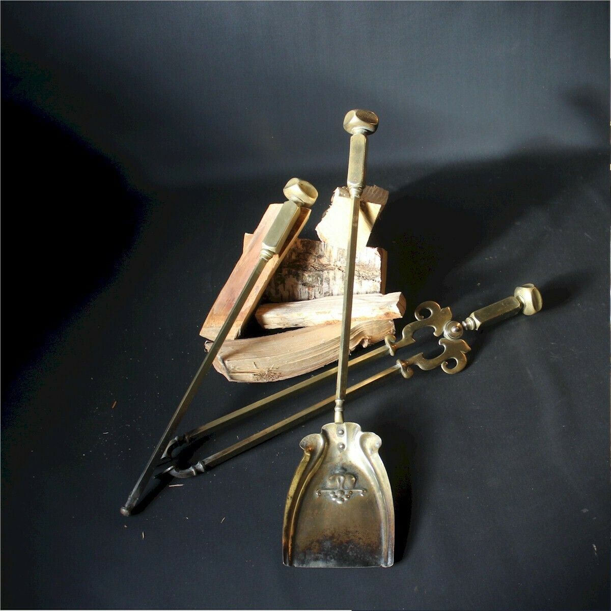 Set Of Nouveau Brass Fire Tools