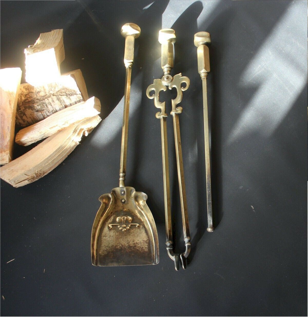 photo furniture Set Of Nouveau Brass Fire Tools