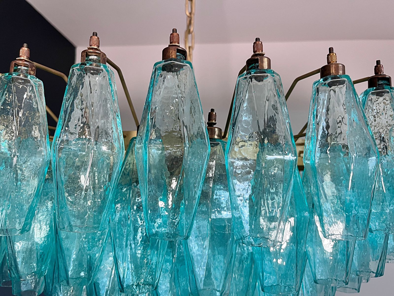 Amazing Murano Glass Candelier   185 Turquoise Poliedri photo vintage