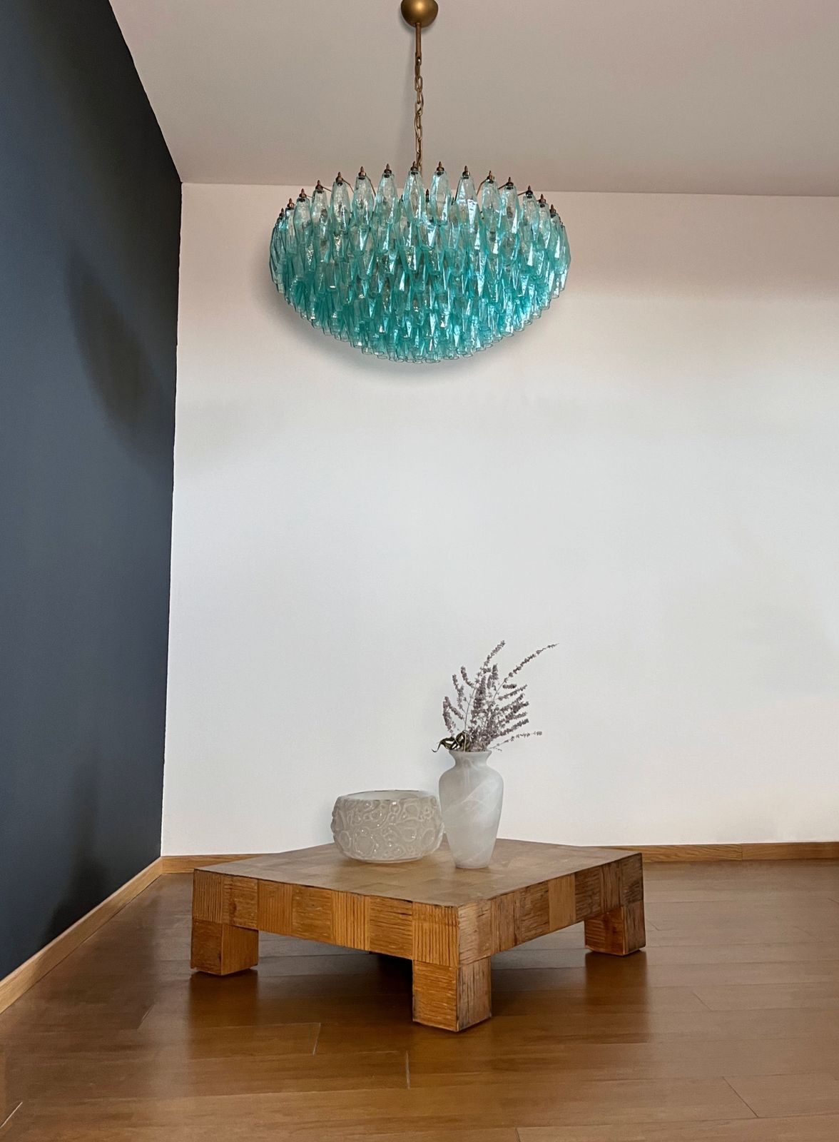 photo for sale Amazing Murano Glass Candelier   185 Turquoise Poliedri