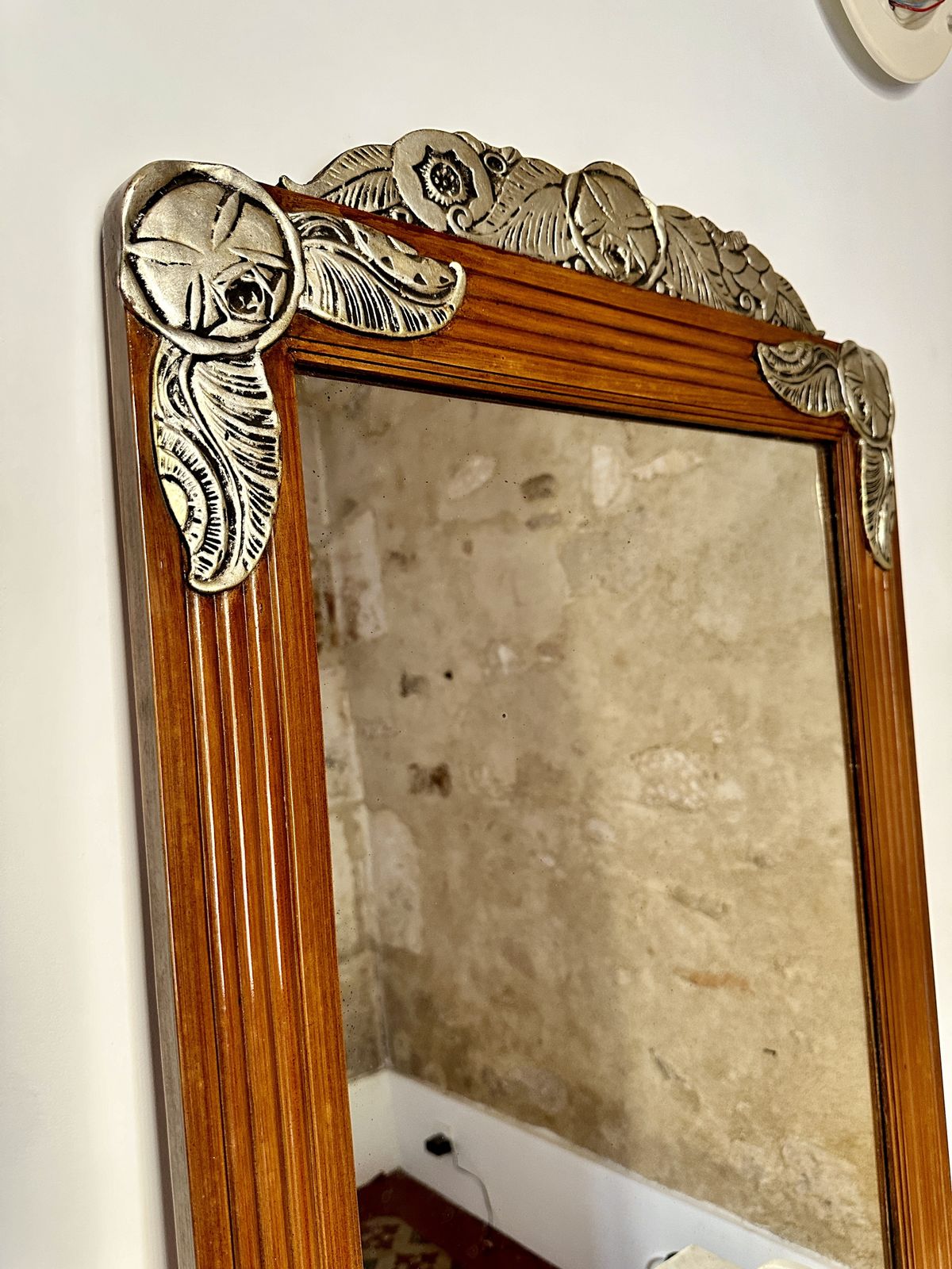 Large French Art Deco Fruitwood Mirror photo for sale