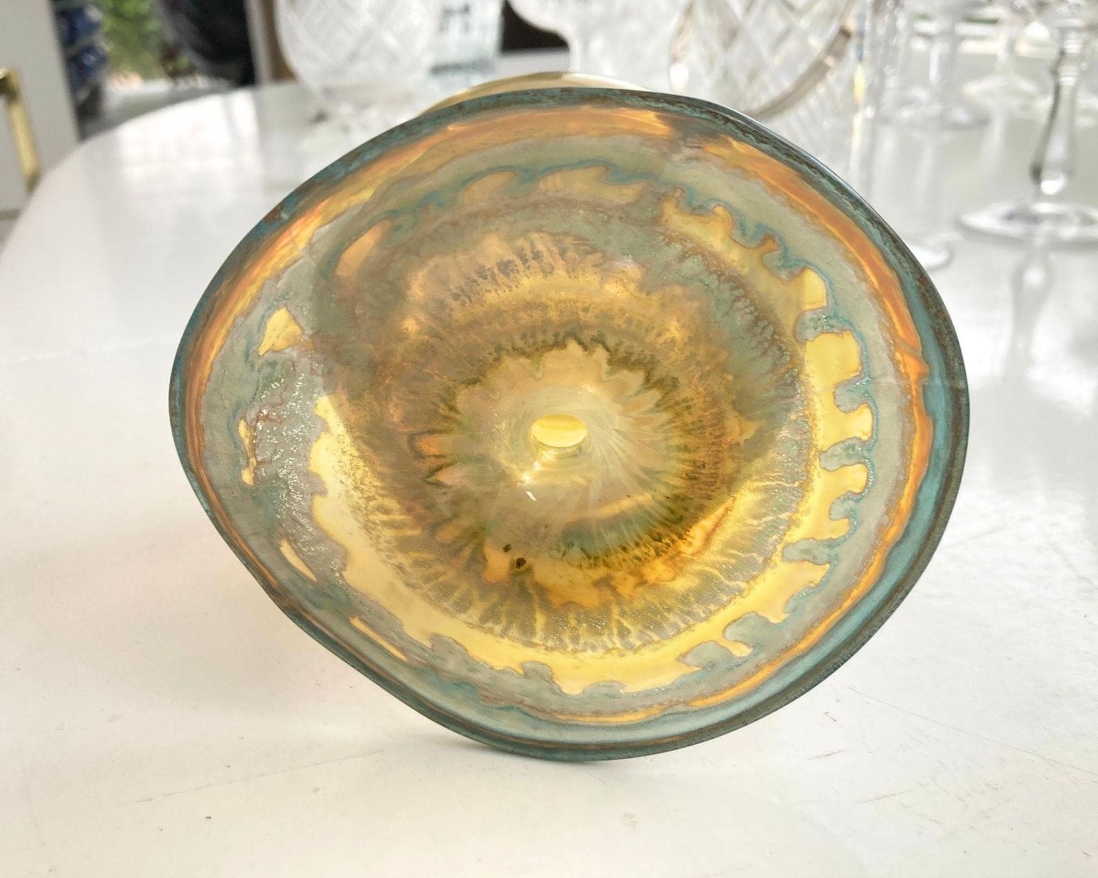 Studio Art Glass | Mouth Blown Golden Vase| 1pcs photo vintage