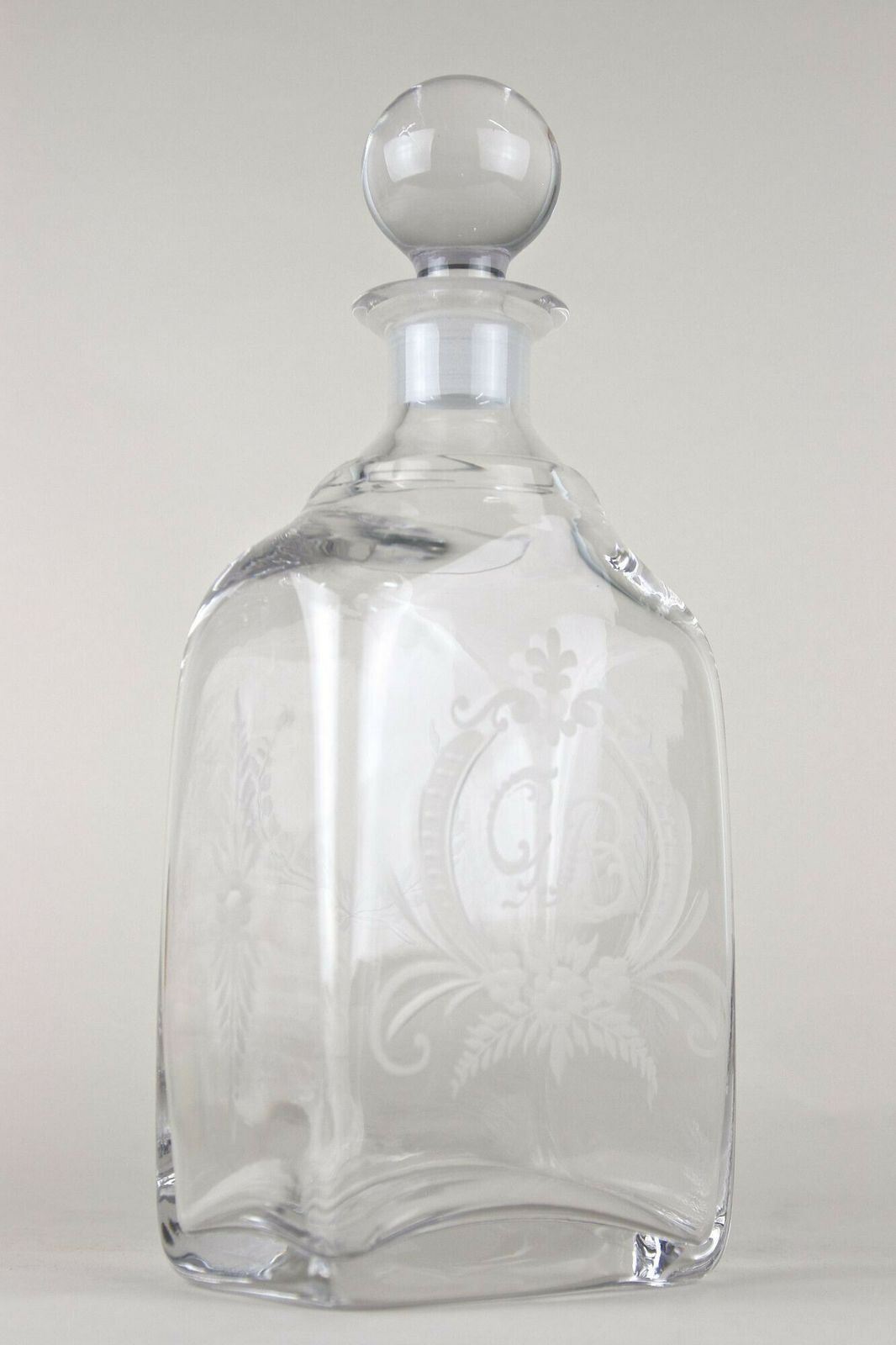 20th Century Art Nouveau Decanter/ Liquor Glass Bottle, Engraved, At Ca. 1915