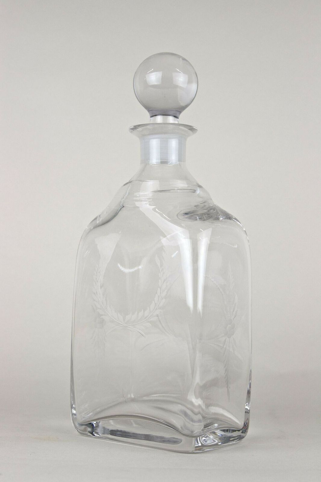 20th Century Art Nouveau Decanter/ Liquor Glass Bottle, Engraved, At Ca. 1915 photo vinterior