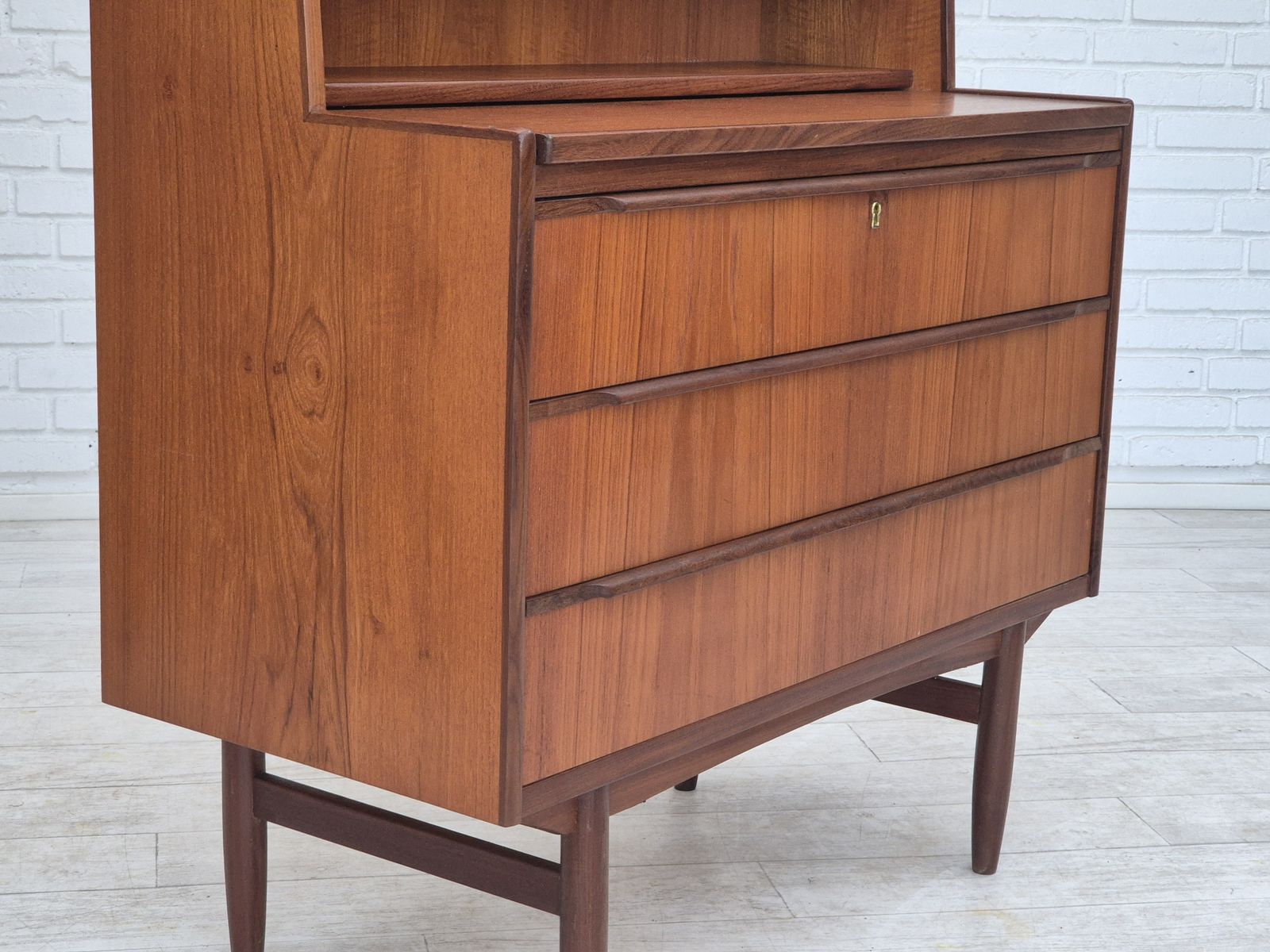 1960s, Danish Chest Of Drawers With A Mirror Inside, Original Condition, Teak Wood. photo furniture