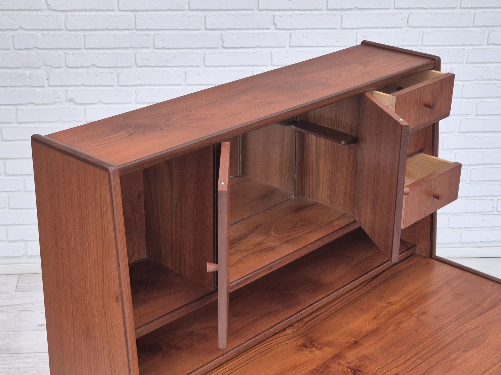 photo buy 1960s, Danish Chest Of Drawers With A Mirror Inside, Original Condition, Teak Wood.