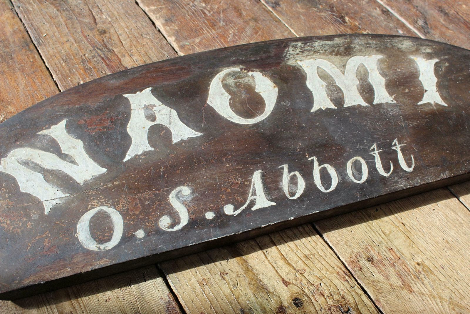 Early 20th C Stern Name Board "Naomi" Clovelly Fishing Boat Naval Maritime Ship photo for sale