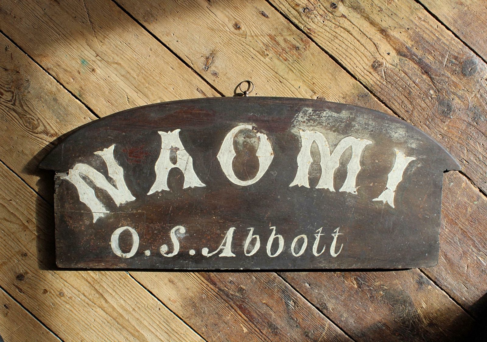 Home Decor Early 20th C Stern Name Board "Naomi" Clovelly Fishing Boat Naval Maritime Ship photo