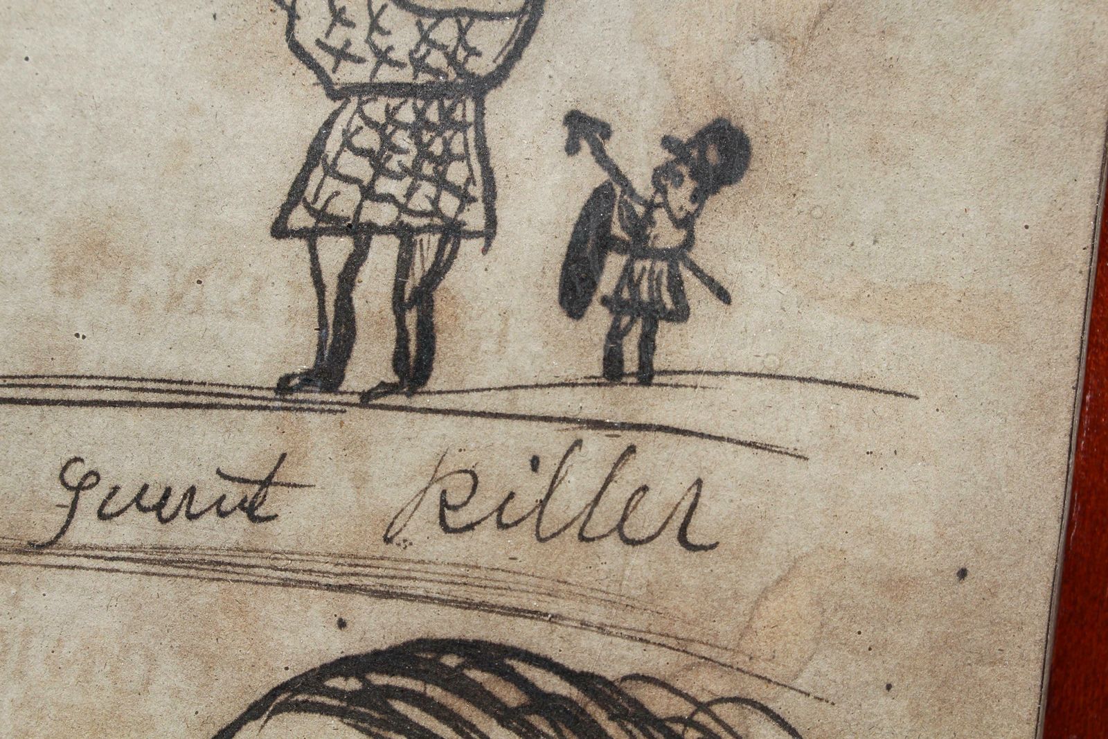 Early 20th C Folk Art American School Pen & Ink On Paper Jack The Giant Killer photo vinterior