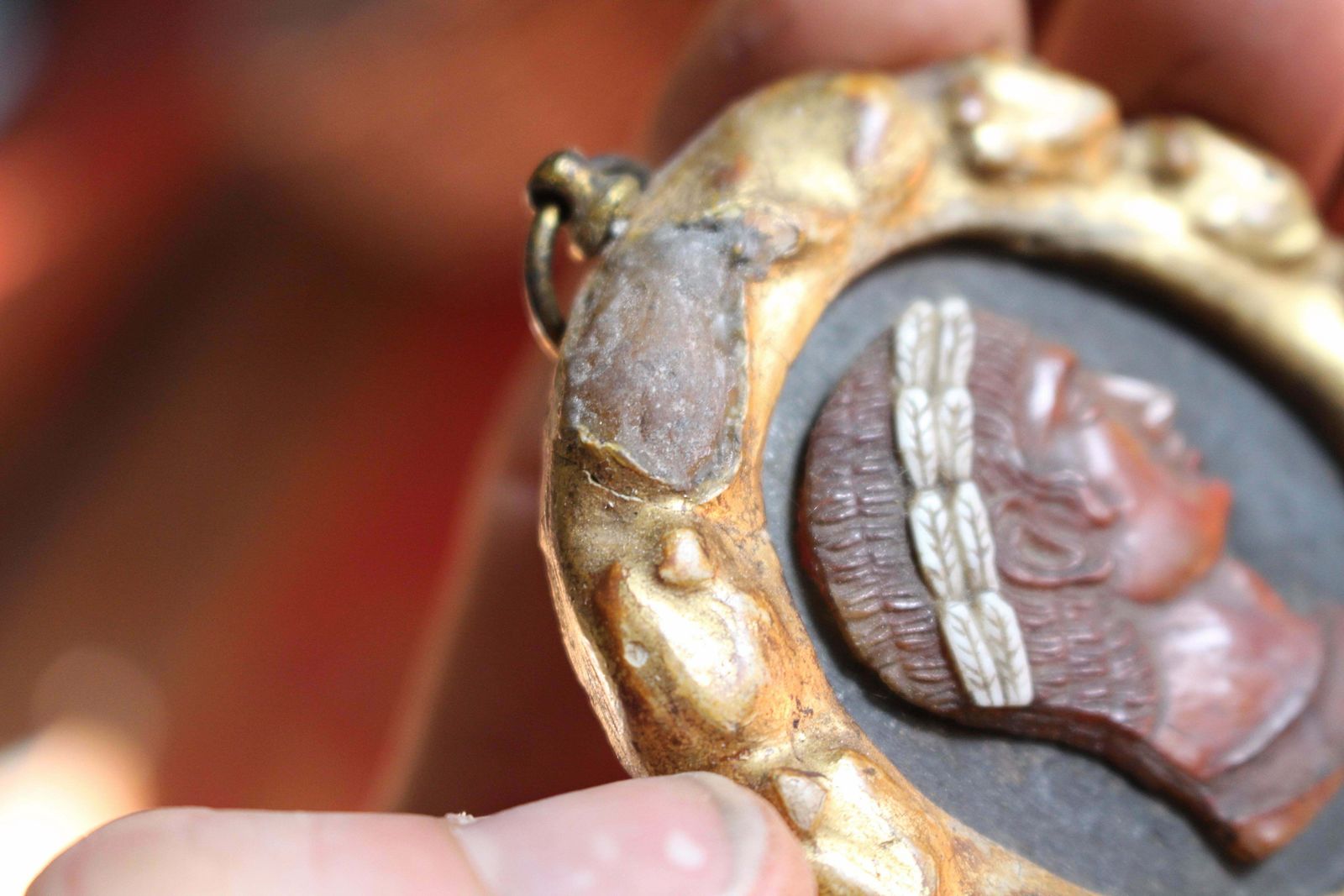 Grand Tour 18th Century Gilt Framed Classical Carved Shell Cameo "Dario Re' photo vintage