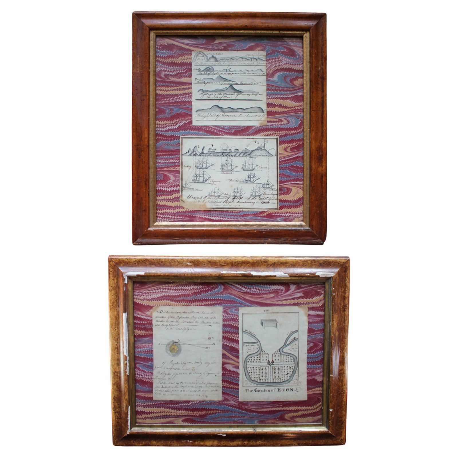 Late 18th C Sailors Naval Maritime Nautical Folk Art Pen & Ink Sketch's