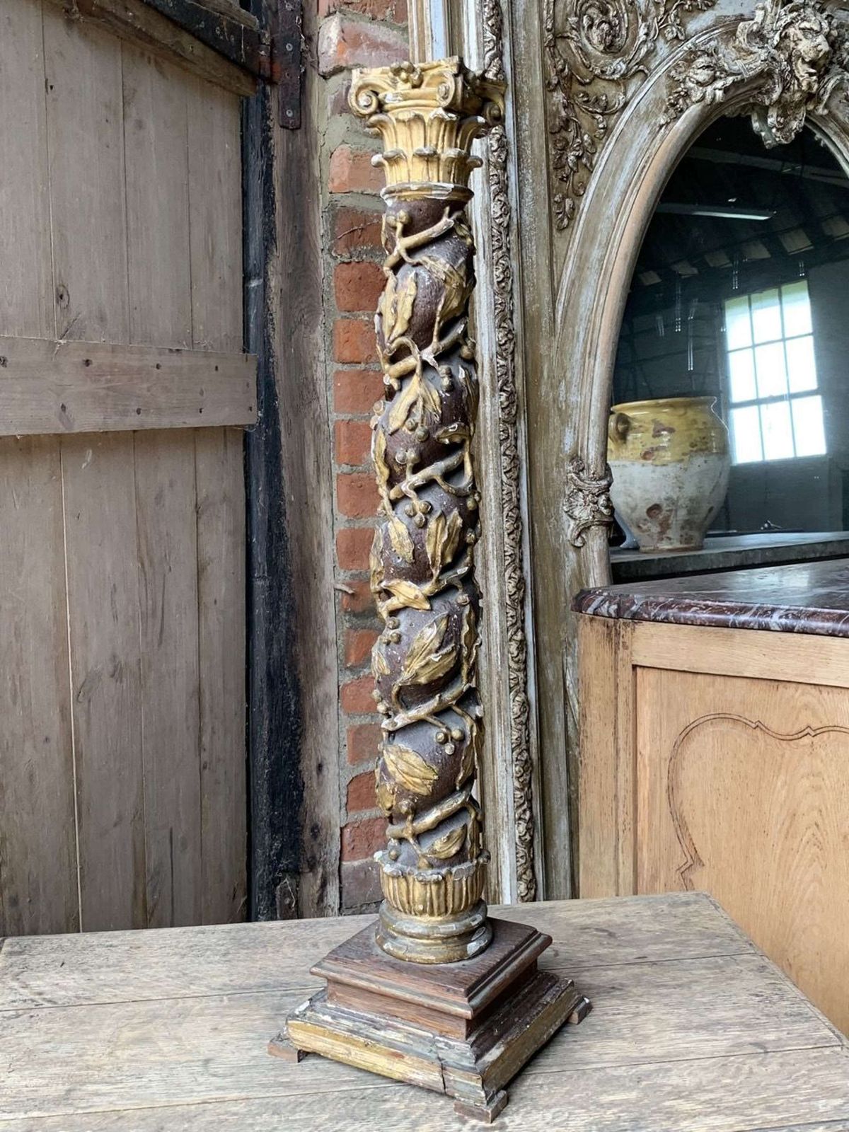 18th Century French Polychrome Carved Wood Column