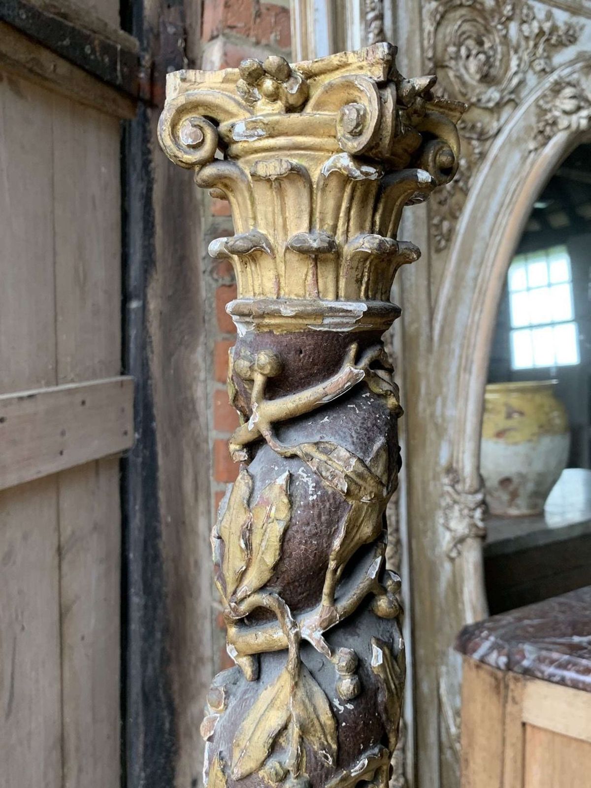 18th Century French Polychrome Carved Wood Column photo for sale