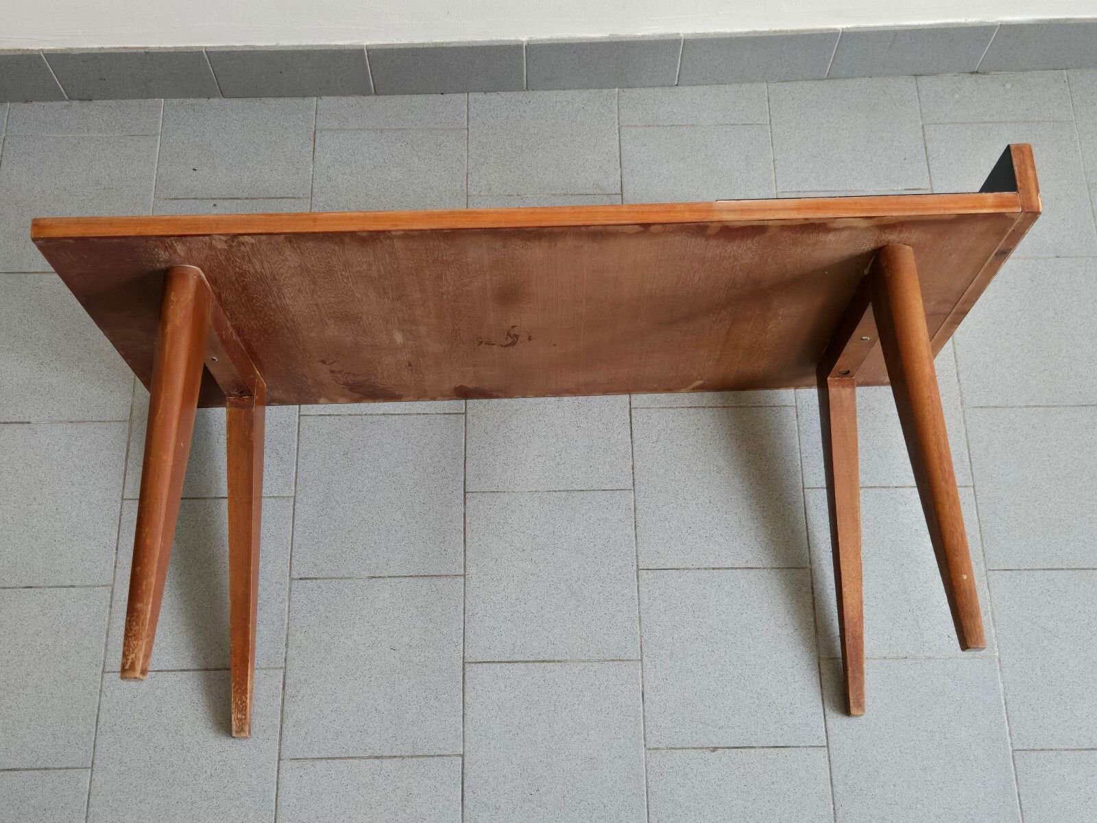 photo for sale Vintage 1950s Formica Black & Mahogany Side Table 50s Dlg Andre Monpoix 1950s