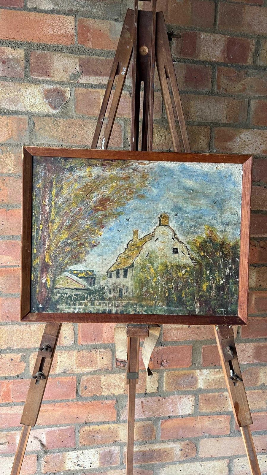 1966 Mid Century Original Signed And Framed Vintage Oil Painting Depicting Cottage