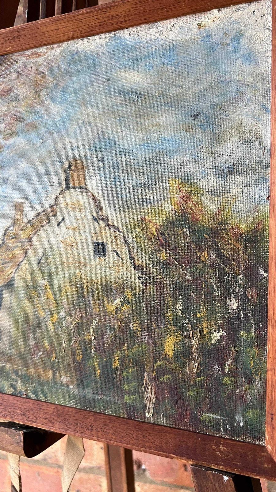 1966 Mid Century Original Signed And Framed Vintage Oil Painting Depicting Cottage photo for sale