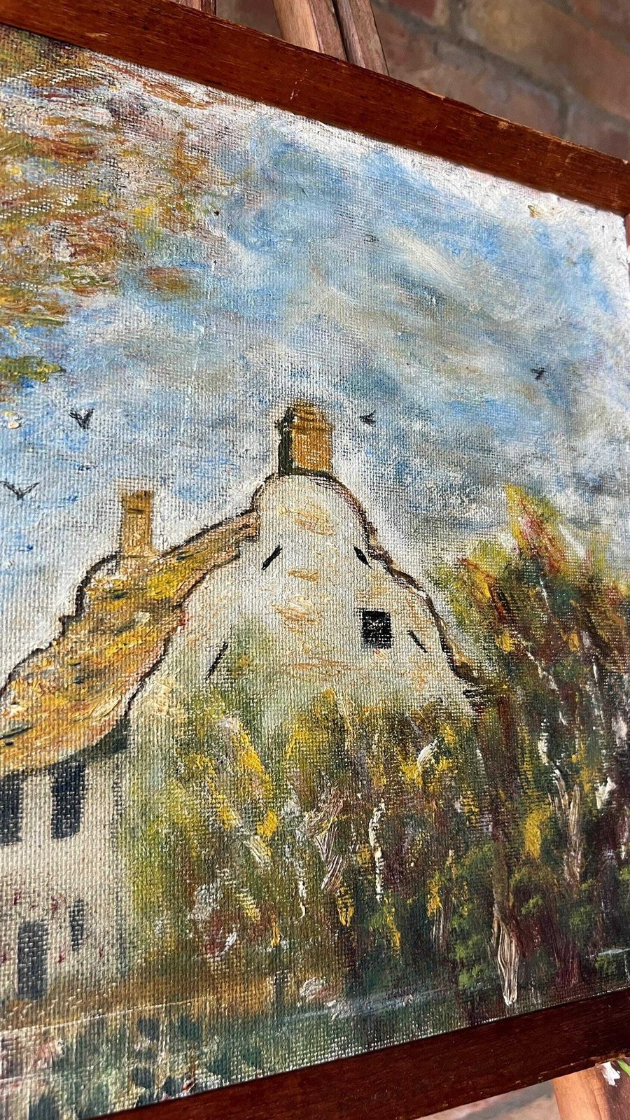 1966 Mid Century Original Signed And Framed Vintage Oil Painting Depicting Cottage photo Art