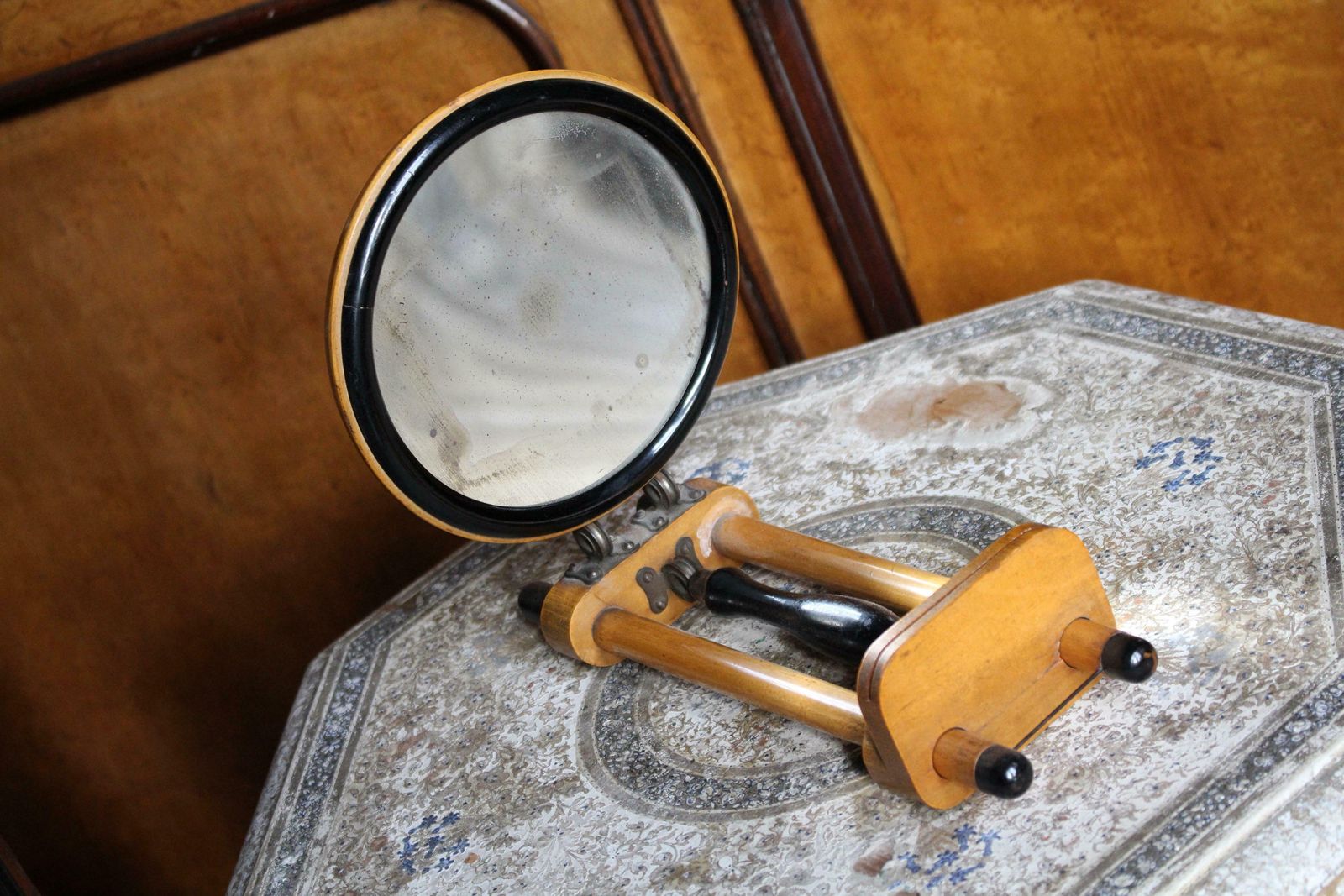 Circa 1890 French Satinwood Concave Distortion Mirror Viewer Scientific photo for sale