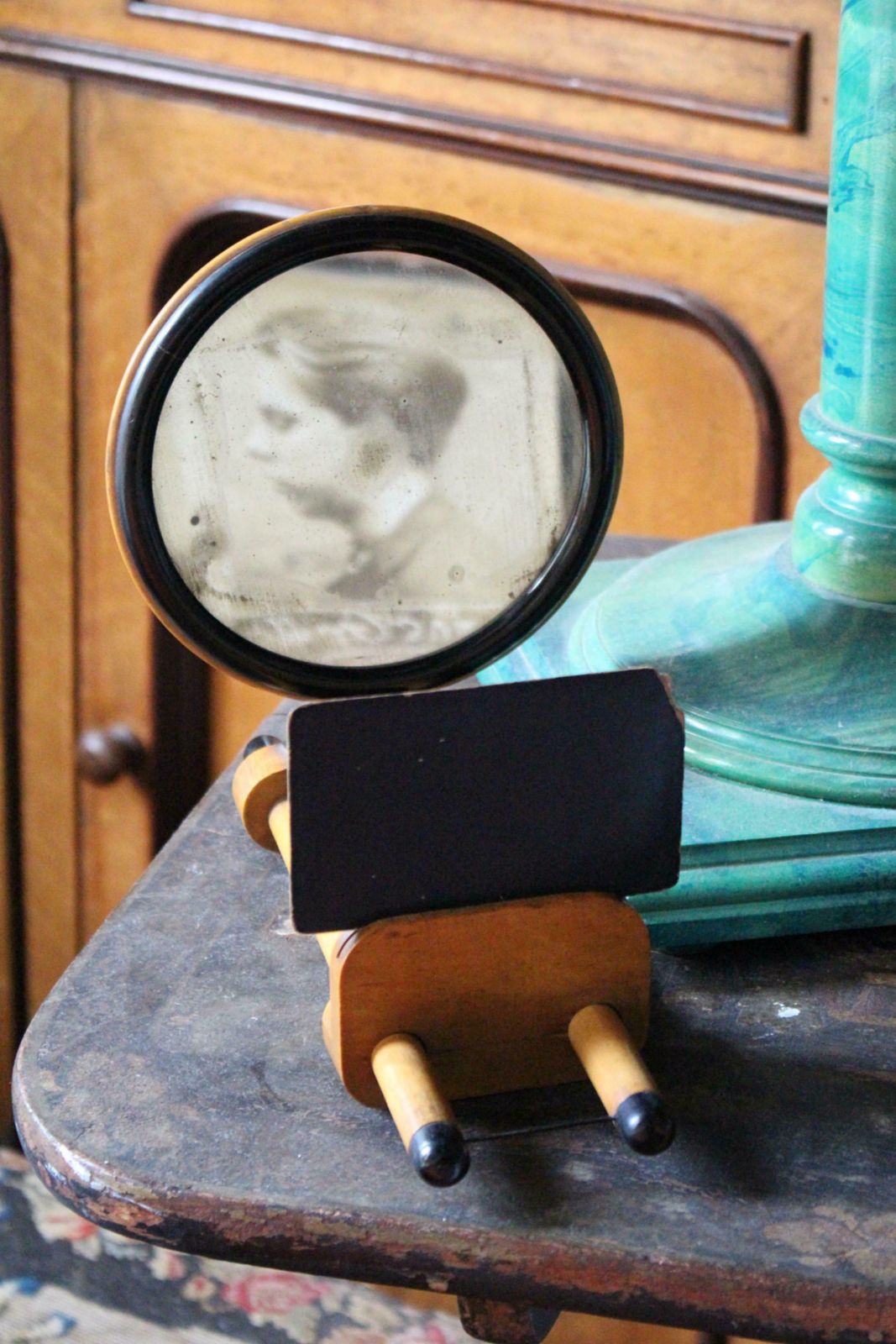 photo for sale Circa 1890 French Satinwood Concave Distortion Mirror Viewer Scientific