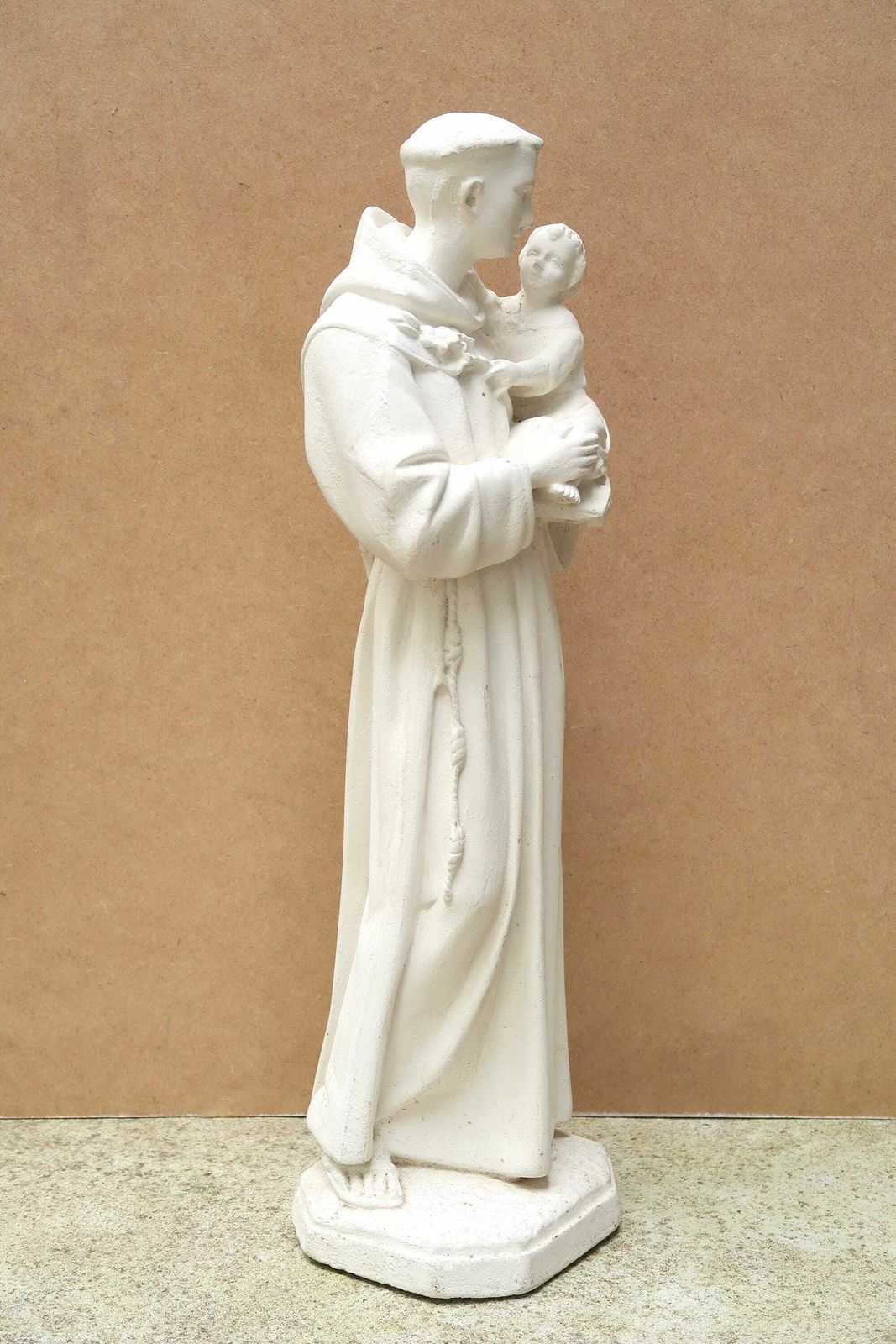 French Saint Antoine De Padoue Plaster Statue, 1950s / Shabby Chic, Cottage, France, White photo for sale