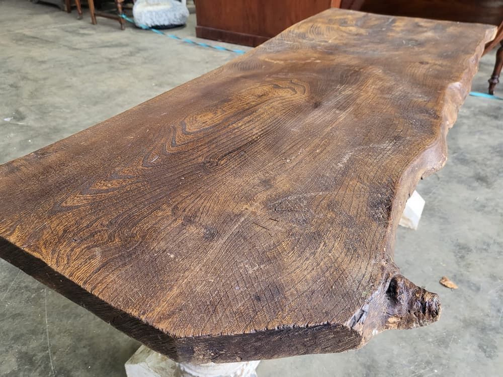 Antique Repro Natural Elm Bench Carved Painted Legs Seat photo vintage
