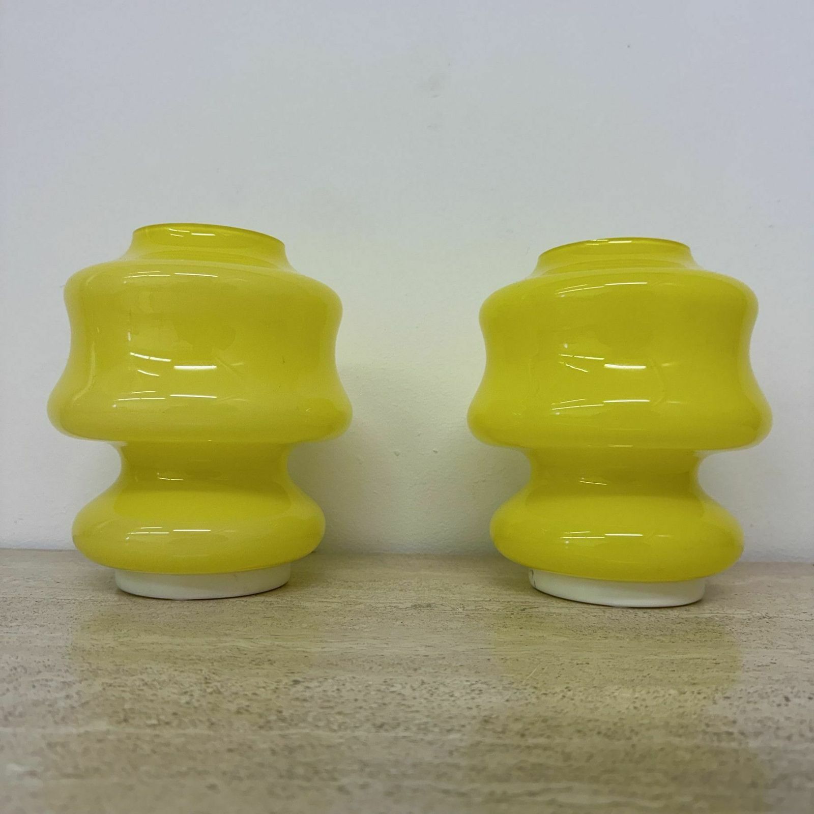 Set Van 2 Space Age Gele Glazen Tafellampen Ve Art Italy Design, Jaren 1970 photo Verlichting