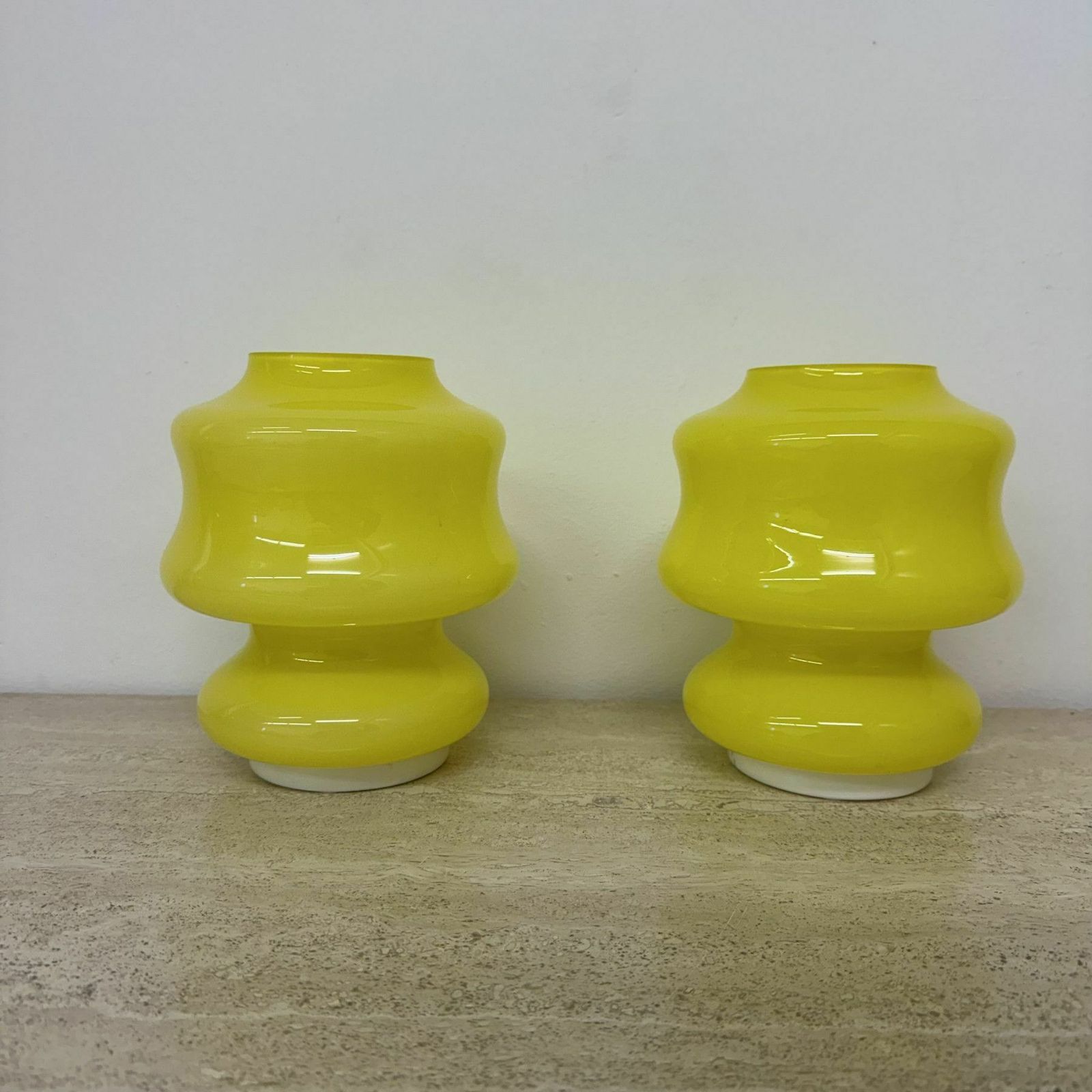 Set Van 2 Space Age Gele Glazen Tafellampen Ve Art Italy Design, Jaren 1970 photo 668.0