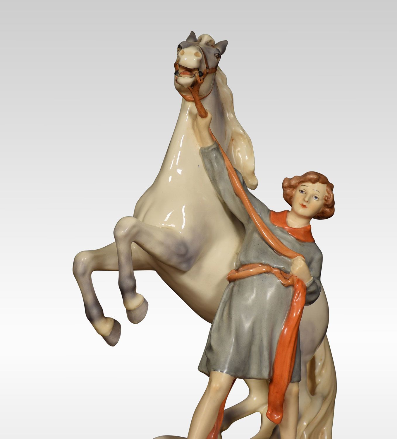 Pair Of Royal Dux Figure Groups Of Young Men With Horses photo Art