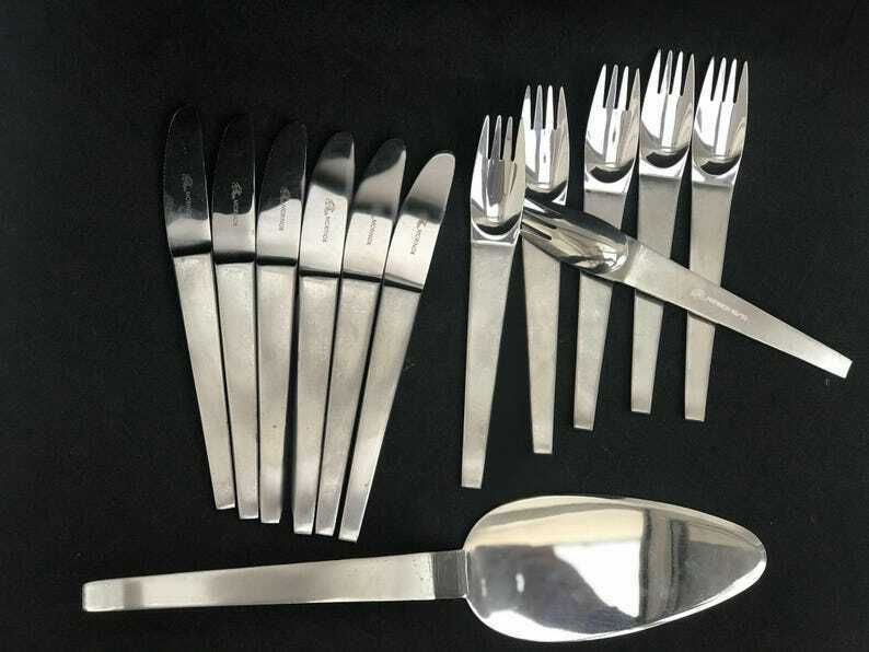 Carl Auböck Design Dessertset Modernistisch Bestek Vorken Messen Morinox Amboss Jaren 1950 Postmodern Lunik 2060 Oostenrijks Design Bruiloft Luxe Cadeau photo for sale