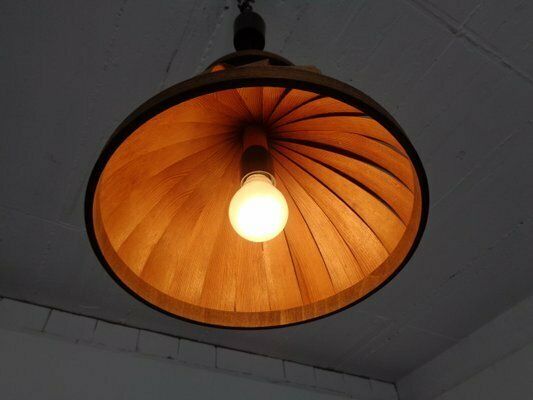 Wooden Lamella Pendant Lamps By Linus Bopp For Limbach, 1960s, Set Of 2 photo vintage