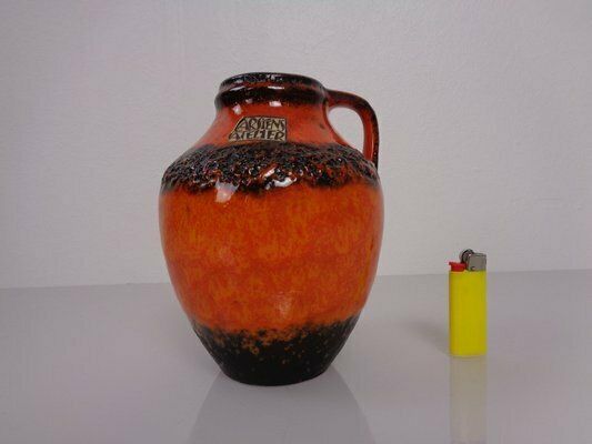 Orange & Black Lava Studio Ceramic Vase From Carstens Atelier, Germany, 1970s photo for sale