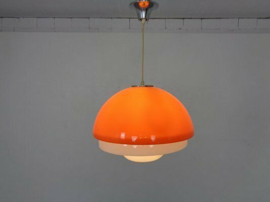 Space Age Orange & White Ceiling Lamp, Italy, 1970s photo furniture